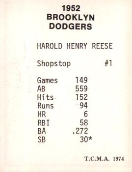 1974 TCMA 1952 Brooklyn Dodgers Matte Finish #NNO Pee Wee Reese Back