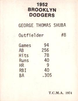 1974 TCMA 1952 Brooklyn Dodgers Matte Finish #NNO George Shuba Back