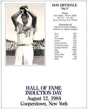 1984 TCMA Hall of Fame Induction Day #NNO Don Drysdale Front