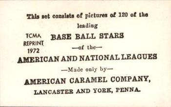 1972 TCMA 1922 American Caramel E121 Reprints #NNO Grover Cleveland Alexander Back