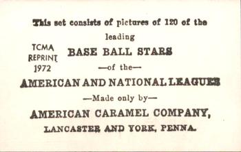 1972 TCMA 1922 American Caramel E121 Reprints #NNO Carson Bigbee Back