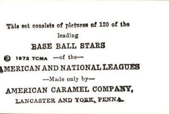 1972 TCMA 1922 American Caramel E121 Reprints #NNO Sam Rice Back