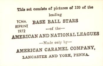 1972 TCMA 1922 American Caramel E121 Reprints #NNO George Toporcer Back