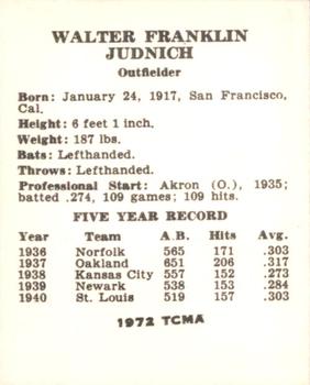 1972 TCMA 1941 St. Louis Browns W753 Reprints #NNO Walt Judnich Back