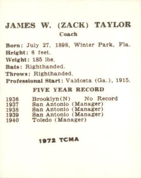 1972 TCMA 1941 St. Louis Browns W753 Reprints #NNO Zack Taylor Back