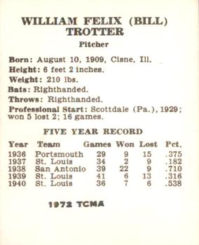 1972 TCMA 1941 St. Louis Browns W753 Reprints #NNO Bill Trotter Back