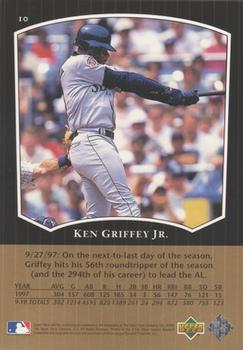 1998 Upper Deck Ken Griffey Jr.'s Most Memorable Home Runs #10 Ken Griffey Jr. Back