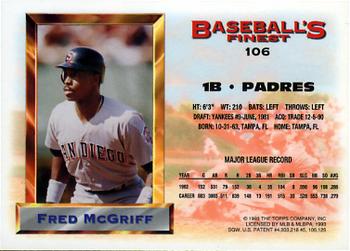 1993 Finest #106 Fred McGriff Back