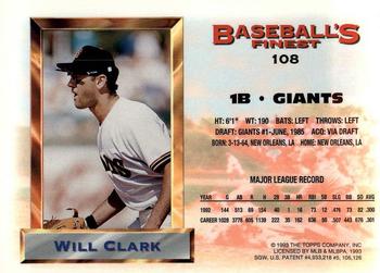 1993 Finest #108 Will Clark Back