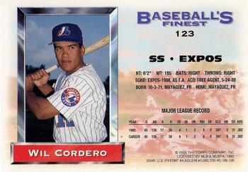 1993 Finest #123 Wil Cordero Back