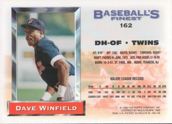 1993 Finest #162 Dave Winfield Back