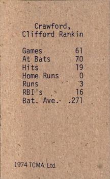 1974 TCMA 1934 St. Louis Cardinals Graybacks #NNO Clifford Crawford Back