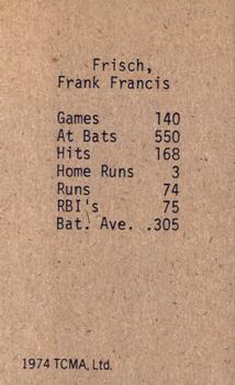 1974 TCMA 1934 St. Louis Cardinals Graybacks #NNO Frank Frisch Back