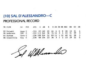 1987 Richmond Braves #NNO Sal D'Alessandro Back