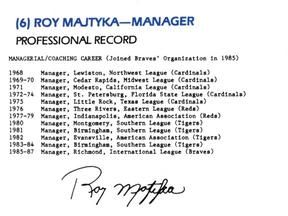 1987 Richmond Braves #NNO Roy Majtyka Back