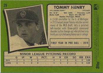 2020 Topps Heritage Minor League #29 Tommy Henry Back