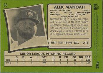 2020 Topps Heritage Minor League #68 Alek Manoah Back