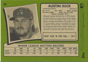 2020 Topps Heritage Minor League #94 Austin Beck Back