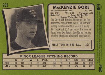2020 Topps Heritage Minor League #205 MacKenzie Gore Back