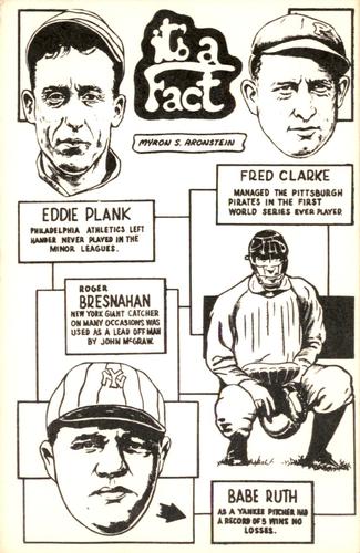 1970 SCFC Sports Stuff Postcards #4 Eddie Plank / Fred Clarke / Roger Bresnahan / Babe Ruth Front