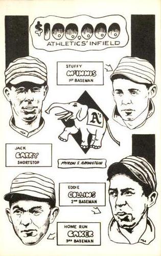 1970 SCFC Sports Stuff Postcards #6 Jack Barry / Stuffy McInnis / Eddie Collins / Home Run Baker Front