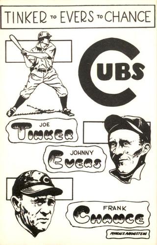 1970 SCFC Sports Stuff Postcards #8 Joe Tinker / Johnny Evers / Frank Chance Front