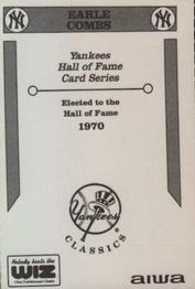 1992 The Wiz New York Yankees Hall of Famers #NNO Earle Combs Back