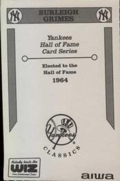 1992 The Wiz New York Yankees Hall of Famers #NNO Burleigh Grimes Back