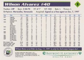 1998 Tampa Bay Devil Rays Stadium Set #1 Wilson Alvarez Back
