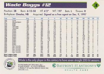 1998 Tampa Bay Devil Rays Stadium Set #3 Wade Boggs Back