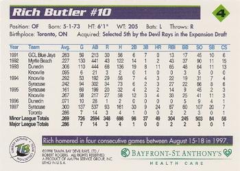 1998 Tampa Bay Devil Rays Stadium Set #4 Rich Butler Back