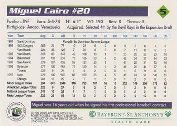 1998 Tampa Bay Devil Rays Stadium Set #5 Miguel Cairo Back