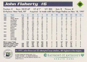 1998 Tampa Bay Devil Rays Stadium Set #8 John Flaherty Back