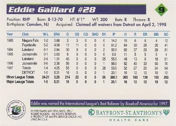1998 Tampa Bay Devil Rays Stadium Set #9 Eddie Gaillard Back