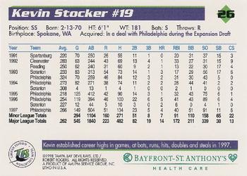 1998 Tampa Bay Devil Rays Stadium Set #26 Kevin Stocker Back