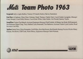 1993 The Wiz New York Mets 30 Years of Team Photos #NNO 1963 Back