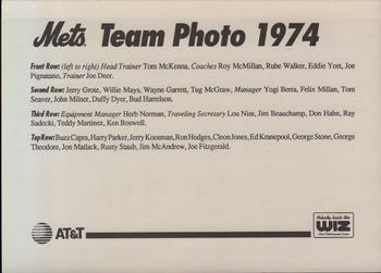 1993 The Wiz New York Mets 30 Years of Team Photos #NNO 1974 Back