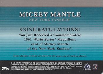 2011 Topps - World Series Manufactured Medallions #NNO Mickey Mantle Back