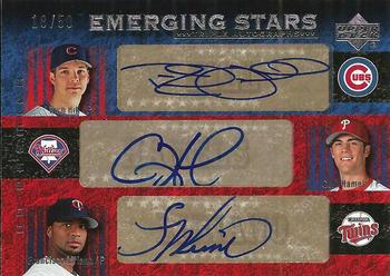 2007 Upper Deck Premier - Emerging Stars Triple Autographs #ES3-HHL Rich Hill / Cole Hamels / Francisco Liriano Front