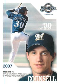 2007 Milwaukee Brewers Police - City of Waukesha Police Dept. & Waukesha Sports Cards #NNO Craig Counsell Front