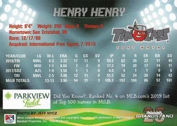 2019 Grandstand Fort Wayne TinCaps #NNO Henry Henry Back
