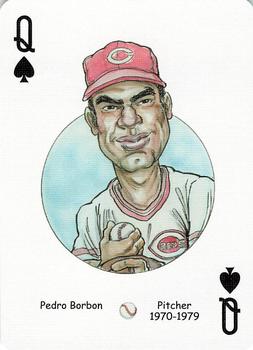 2006 Hero Decks Cincinnati Reds Baseball Heroes Playing Cards #Q♠ Pedro Borbon Front