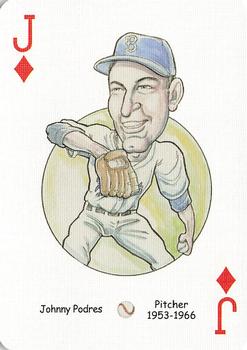 2005 Hero Decks Los Angeles & Brooklyn Dodgers Baseball Heroes Playing Cards #J♦ Johnny Podres Front