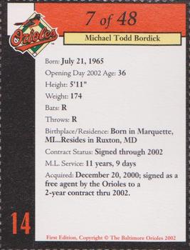 2002 Baltimore Orioles Program Cards #7 Mike Bordick Back