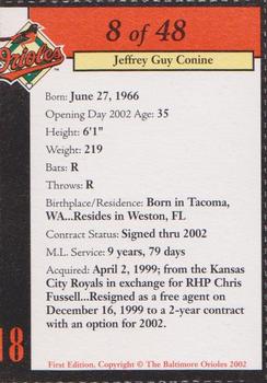 2002 Baltimore Orioles Program Cards #8 Jeff Conine Back