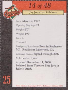 2002 Baltimore Orioles Program Cards #14 Jay Gibbons Back