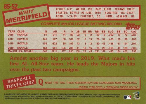 2020 Topps 1985 Topps Baseball 35th Anniversary (Series One) 5x7 #85-52 Whit Merrifield Back
