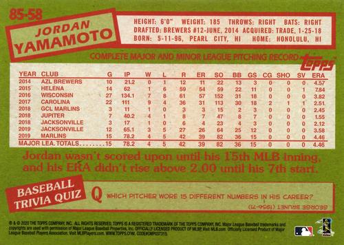 2020 Topps 1985 Topps Baseball 35th Anniversary (Series One) 5x7 #85-58 Jordan Yamamoto Back