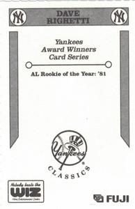 1992 The Wiz New York Yankees Award Winners #NNO Dave Righetti Back