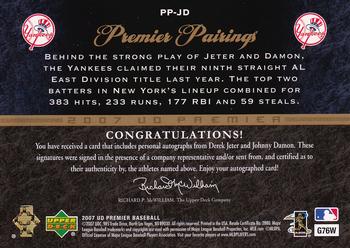2007 Upper Deck Premier - Premier Pairings #PP-JD Derek Jeter / Johnny Damon Back